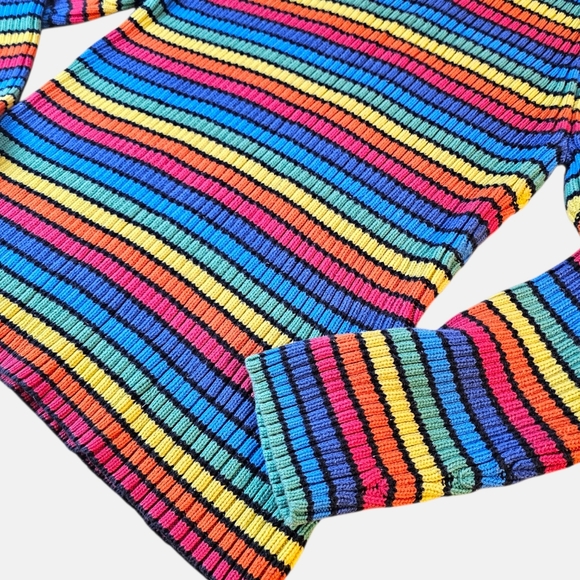 Vintage Tommy Hilfiger Ribbed Turtleneck Sweater Rainbow Stripe Black Size L π - Picture 3 of 8